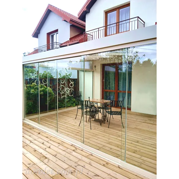 Ścianki szklane, szyby -drzwi przesuwne na taras do zabudowy pergoli, werandy, altany
